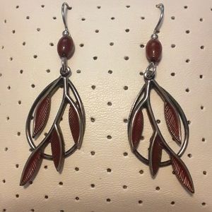 Beautiful vintage dark red and silver dangle earrings